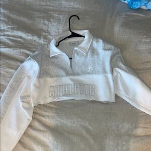 White and Gray Athletic Cropped Sweatshirt
